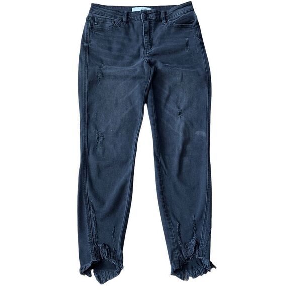 KanCan Black Denim Frayed Asymmetrical Hem Jeans in Charcoal Size 27 - Picture 2 of 16